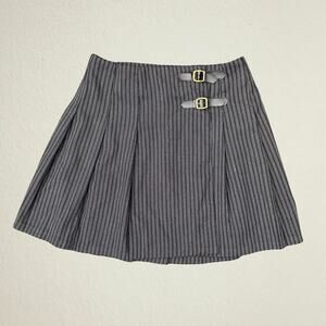 Vintage gray buckle pleated striped miniskirt schoolgirl preppy Contempo Casuals